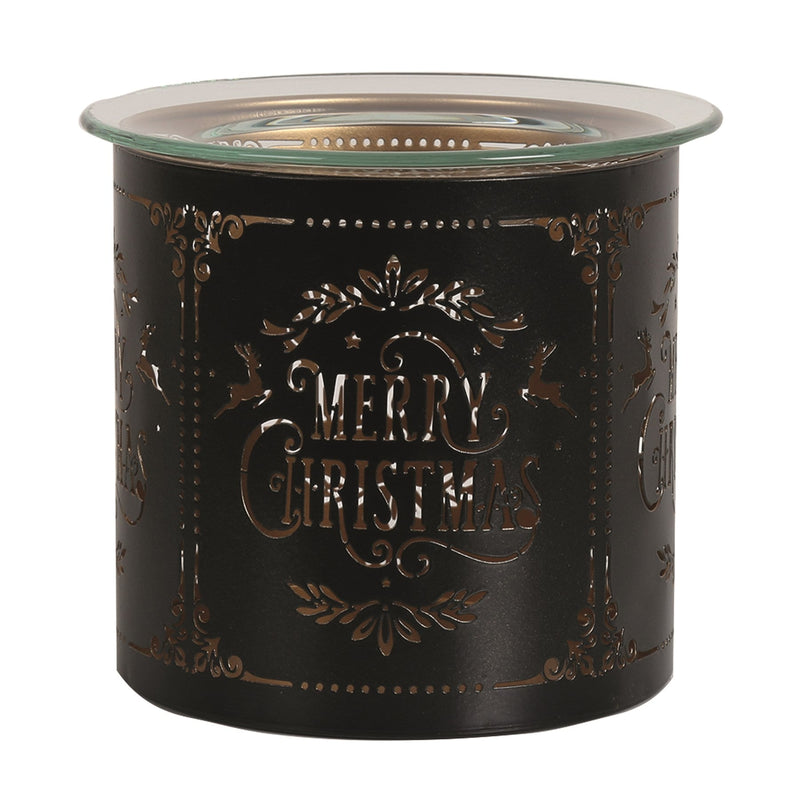 Tealight Wax Melter and Candle Holder - Black & Gold Silhouette Merry Christmas - Something Different Gift Shop