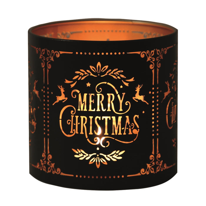 Tealight Wax Melter and Candle Holder - Black & Gold Silhouette Merry Christmas - Something Different Gift Shop
