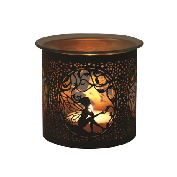 Tealight Wax Melter and Candle Holder - Black & Gold Silhouette Seated Fairy - Something Different Gift Shop
