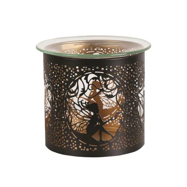 Tealight Wax Melter and Candle Holder - Black & Gold Silhouette Seated Fairy - Something Different Gift Shop