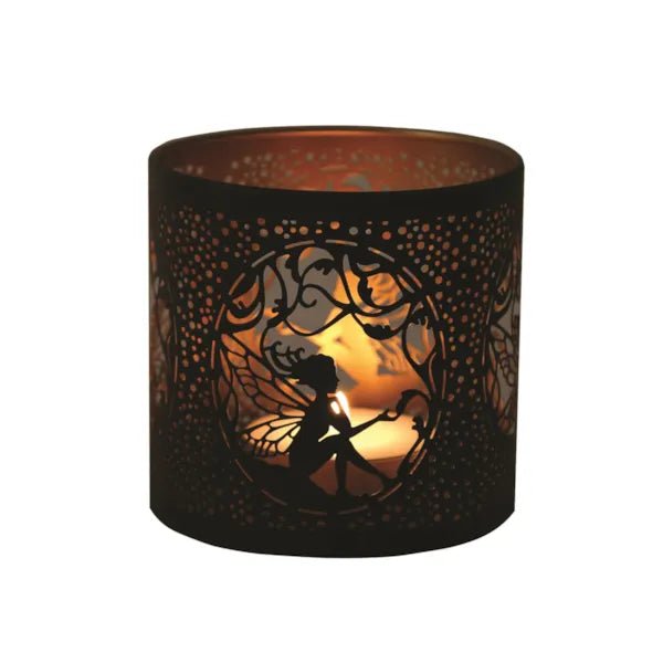 Tealight Wax Melter and Candle Holder - Black & Gold Silhouette Seated Fairy - Something Different Gift Shop