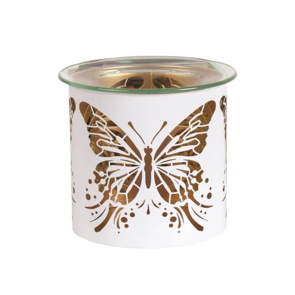Tealight Wax Melter and Candle Holder - White & Gold Silhouette Butterfly - Something Different Gift Shop