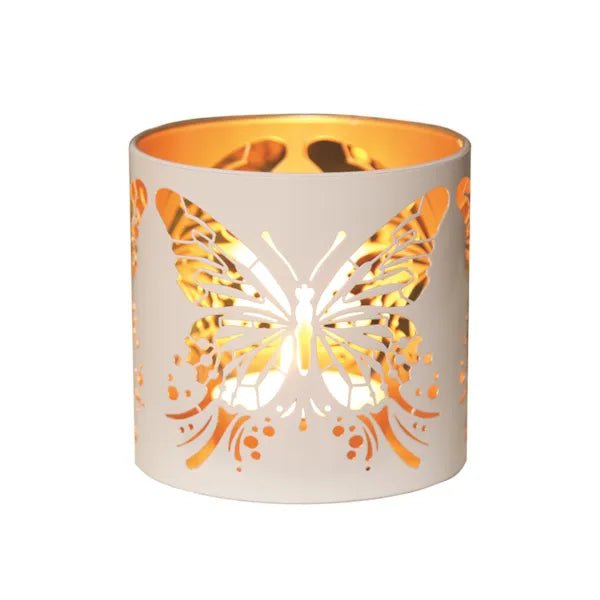 Tealight Wax Melter and Candle Holder - White & Gold Silhouette Butterfly - Something Different Gift Shop