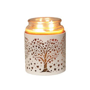 Tealight Wax Melter and Candle Holder - White & Gold Silhouette Heart Tree - Something Different Gift Shop