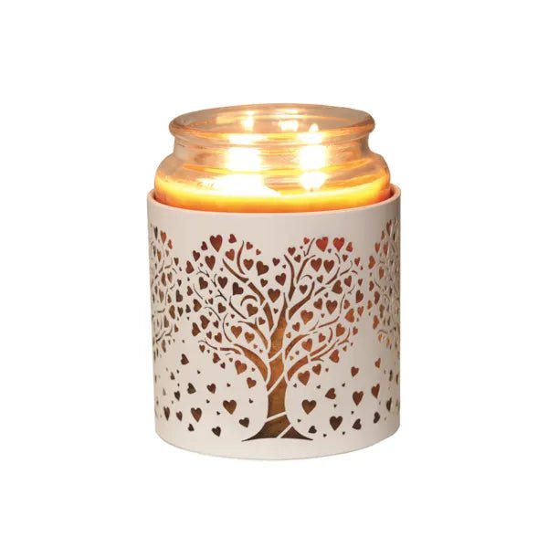 Tealight Wax Melter and Candle Holder - White & Gold Silhouette Heart Tree - Something Different Gift Shop