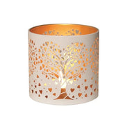 Tealight Wax Melter and Candle Holder - White & Gold Silhouette Heart Tree - Something Different Gift Shop