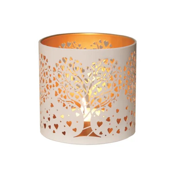 Tealight Wax Melter and Candle Holder - White & Gold Silhouette Heart Tree - Something Different Gift Shop