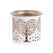 Tealight Wax Melter and Candle Holder - White & Gold Silhouette Heart Tree - Something Different Gift Shop