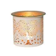 Tealight Wax Melter and Candle Holder - White & Gold Silhouette Heart Tree - Something Different Gift Shop