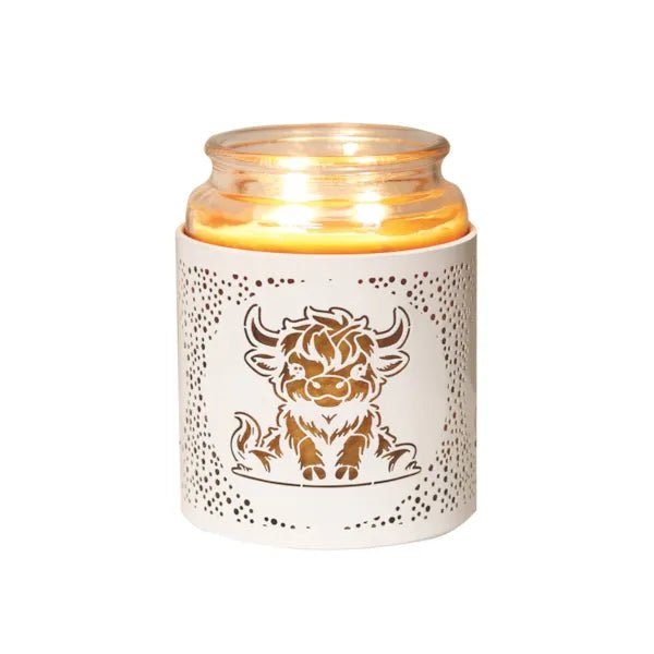 Tealight Wax Melter and Candle Holder - White & Gold Silhouette Highland Cow - Something Different Gift Shop