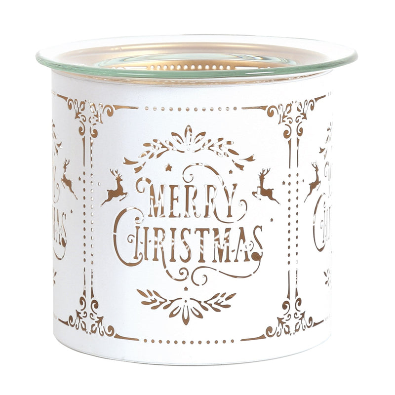 Tealight Wax Melter and Candle Holder - White & Gold Silhouette Merry Christmas - Something Different Gift Shop