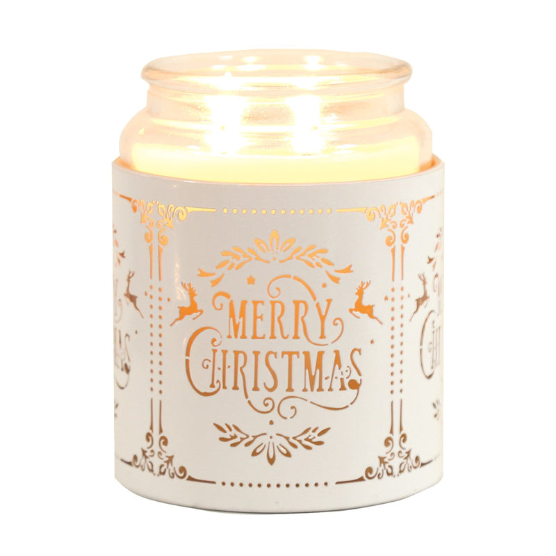 Tealight Wax Melter and Candle Holder - White & Gold Silhouette Merry Christmas - Something Different Gift Shop