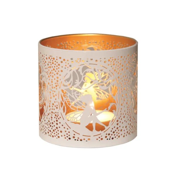 Tealight Wax Melter and Candle Holder - White & Gold Silhouette Seated Fairy - Something Different Gift Shop