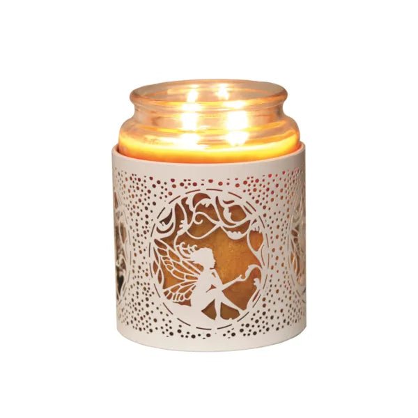 Tealight Wax Melter and Candle Holder - White & Gold Silhouette Seated Fairy - Something Different Gift Shop
