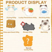 The Cat Come Series character guide showing six regular designs and secret Lucky Kitty