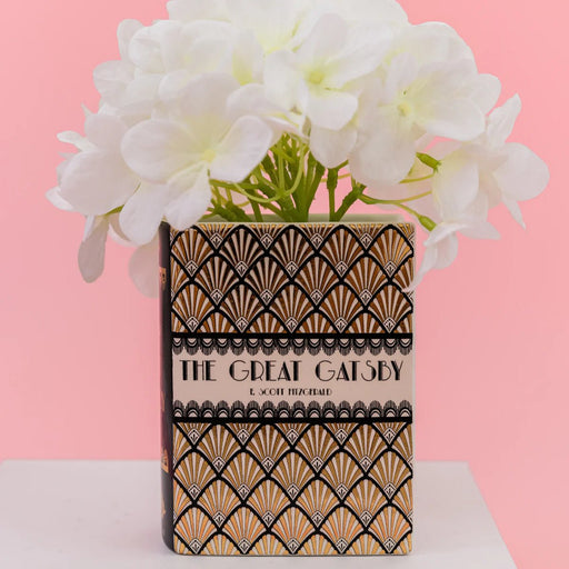 Great Gatsby book-shaped vase styled with flowers