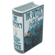 Angled front view of The Odyssey large ceramic book vase
