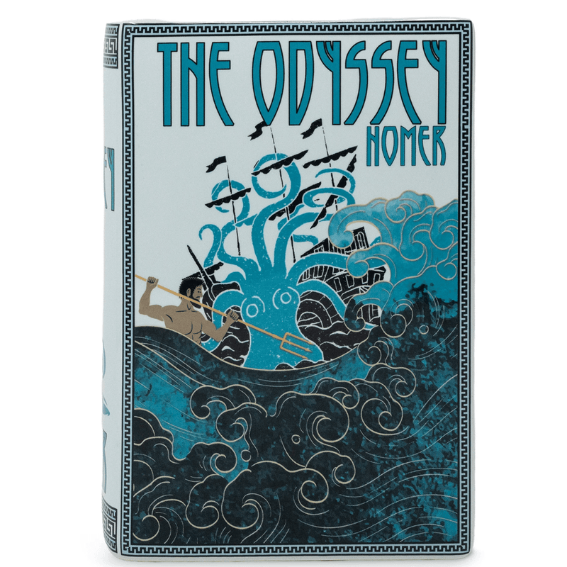 Front cover view of The Odyssey large ceramic book vase with ocean-inspired artwork
