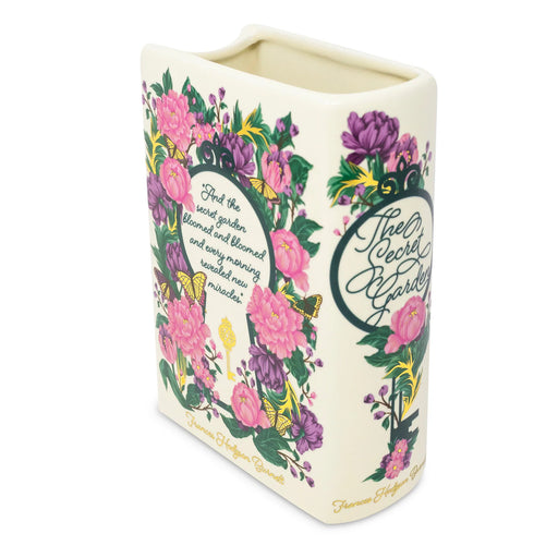 Angled top view showing wide opening and sculpted pages of the ceramic book vase.