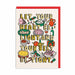 Cream Christmas card with gold-foil text “Let your heart be light and your belt be tight” surrounded by festive food; A6, blank inside, red envelope by The Social Type