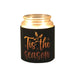 Black Tis the Season sleeve used as a candle jar holder with lit jar inside