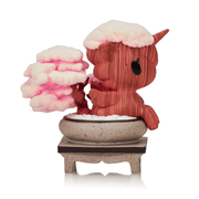 Right profile of Tokidoki Cherry Blossom Serenity collectible figure, capturing sculpted bark pattern and soft pink sakura canopy in miniature planter.









