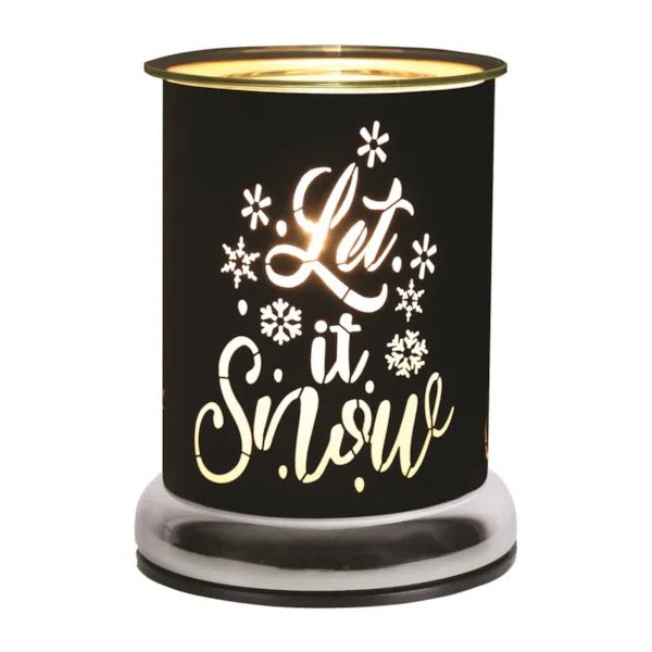Touch electric wax melt burner with glowing black Let It Snow silhouette, 17cm