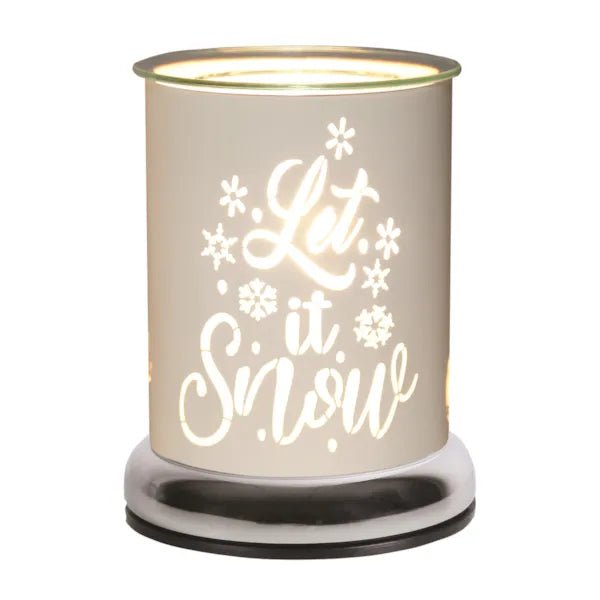 Touch electric wax melt burner with glowing white Let It Snow silhouette, 17cm