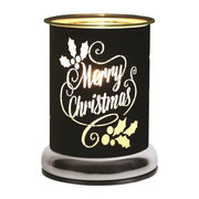 Touch electric wax melt burner with glowing black “Merry Christmas” silhouette and holly, 17cm