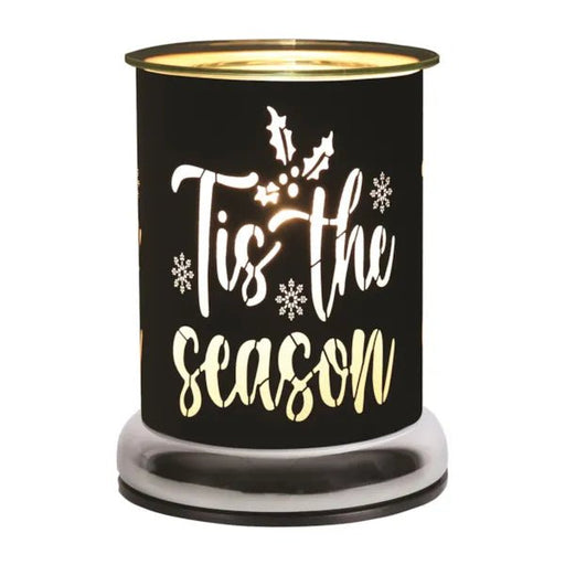 Touch electric wax melt burner with glowing black ’Tis the Season silhouette, 17cm