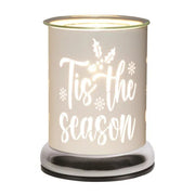 Touch electric wax melt burner with glowing white ’Tis the Season silhouette, 17cm