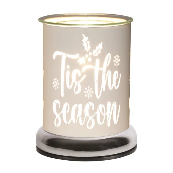 Touch electric wax melt burner with glowing white ’Tis the Season silhouette, 17cm
