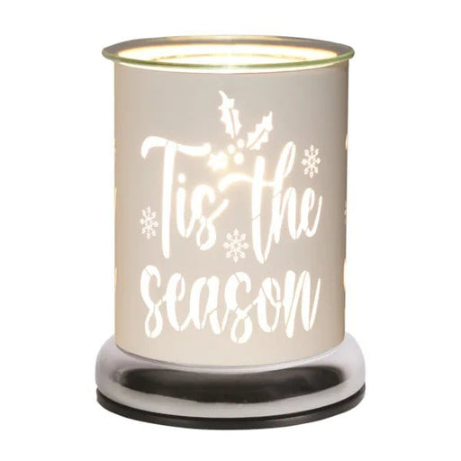 Touch electric wax melt burner with glowing white ’Tis the Season silhouette, 17cm