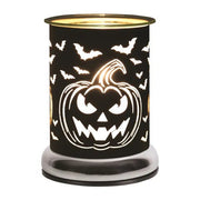 Halloween touch-control wax melt burner with jack-o’-lantern and bat design

