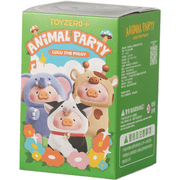 ToyZero Animal Party Lulu the Piggy blind box packaging with pig characters dressed as animals on a green box