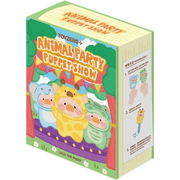ToyZero Animal Party Puppet Show blind box packaging with Lulu the Piggy animal puppet characters on a stage