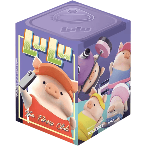 ToyZero Lulu the Piggy The Fitness Club blind box packaging with sporty pig character artwork on a purple box