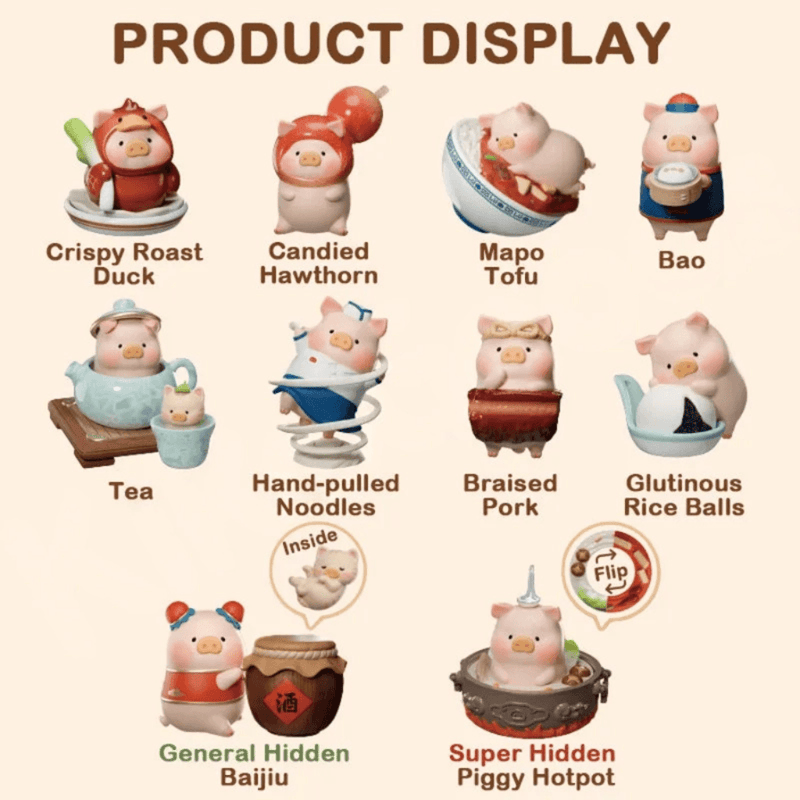 TOYZEROPLUS LuLu the Piggy Lu's Table Series Blind Box character line-up with 8 regular and 2 hidden designs