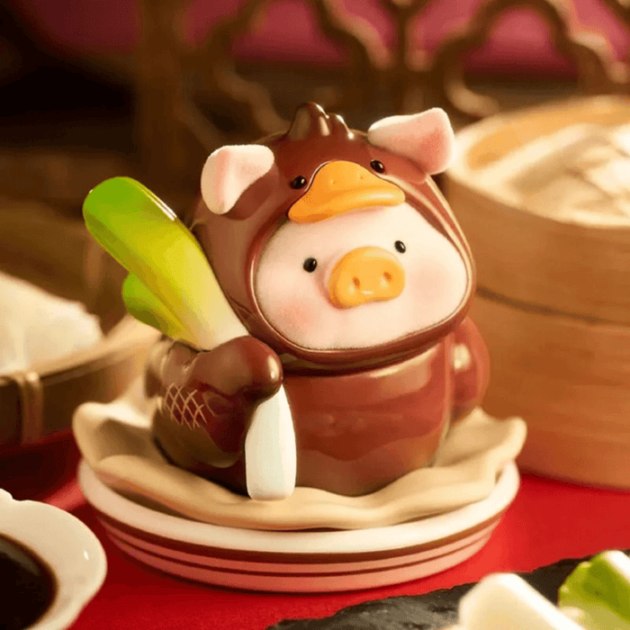 TOYZEROPLUS LuLu the Piggy Lu's Table Series Blind Box Crispy Roast Duck mini figure holding a leek
