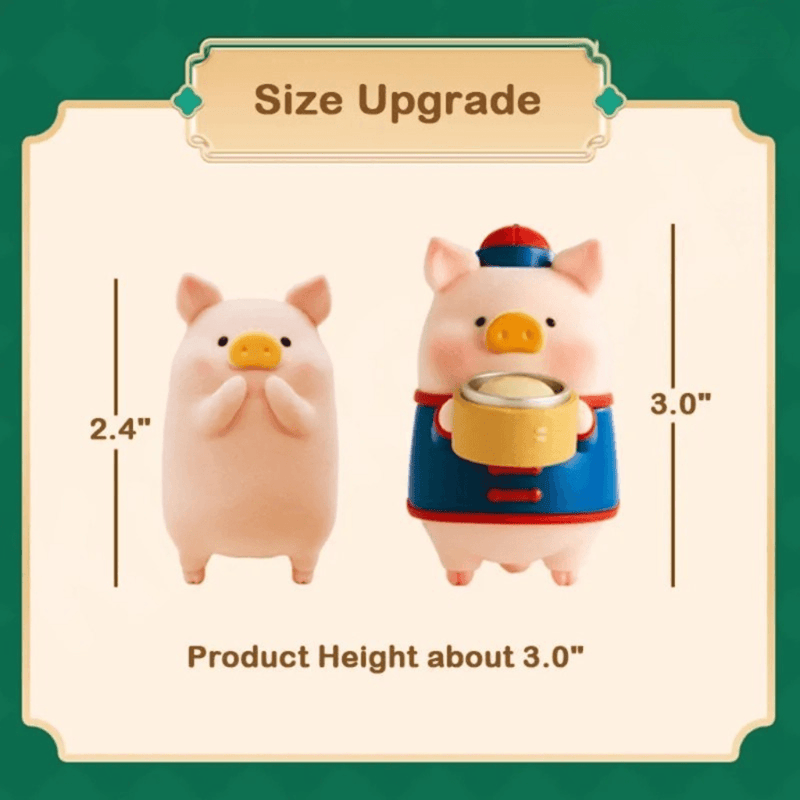 TOYZEROPLUS LuLu the Piggy Lu's Table Series Blind Box size guide showing figure height of about 3.0 inches
