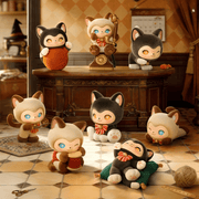 Assorted MOFFY’s Magic Furry Mewky blind box figures displayed together in a tailoring shop setting