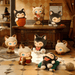 Assorted MOFFY’s Magic Furry Mewky blind box figures displayed together in a tailoring shop setting