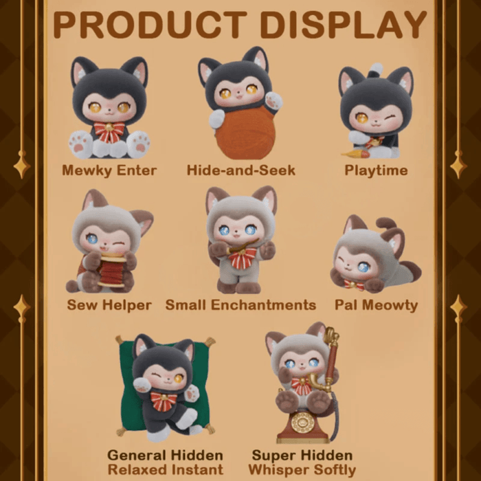MOFFY’s Magic Furry Mewky product display guide showing all regular and hidden blind box figures