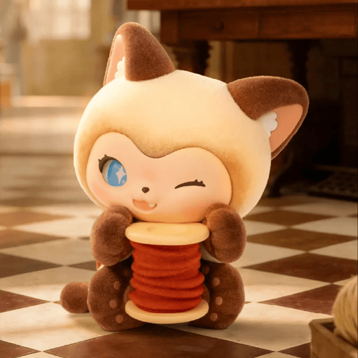 TOYZEROPLUS MOFFY’s Magic Furry Mewky Sew Helper blind box figure holding a spool of red thread