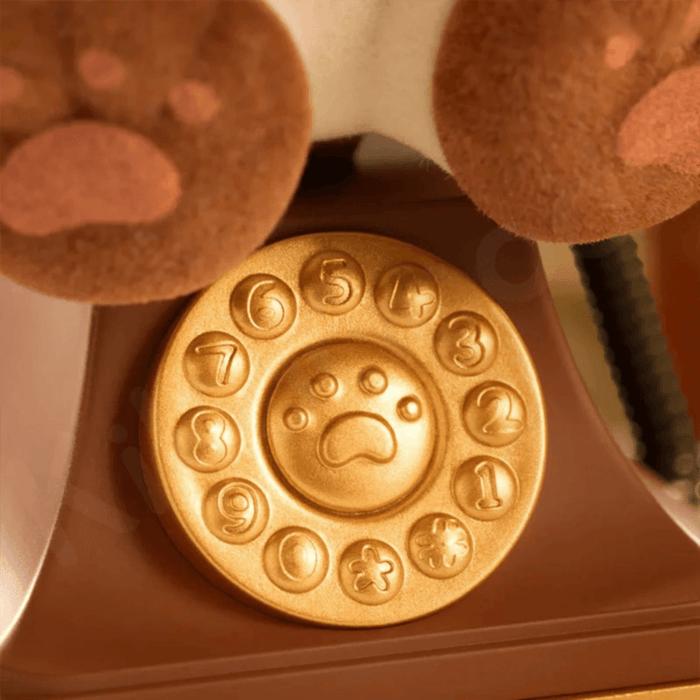 Close-up detail of the vintage telephone dial on the MOFFY’s Magic Furry Mewky Whisper Softly hidden figure