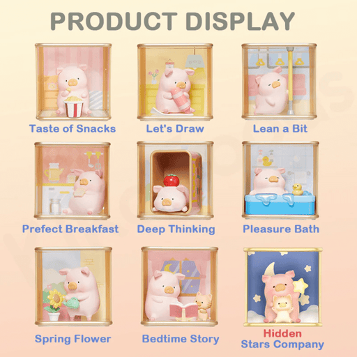 ToyZeroPlus Piggy Life blind box series showing all 8 designs and the hidden Stars Company chase.