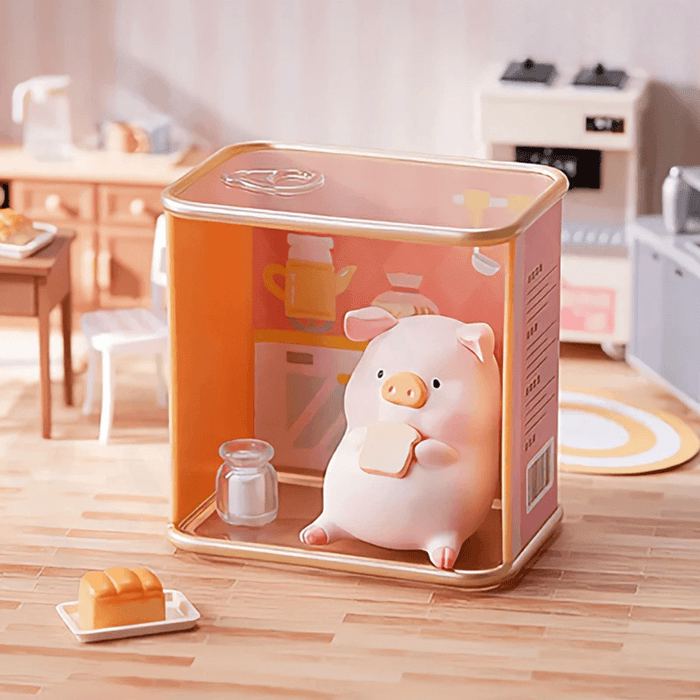 Piggy Life Perfect Breakfast mini figure with toast and milk in a kitchen, ToyZeroPlus blind box.