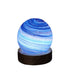 Twilight Glow blue planet USB night light, swirling indigo and sky-blue bands on wooden base, 8 cm lamp gift for children
