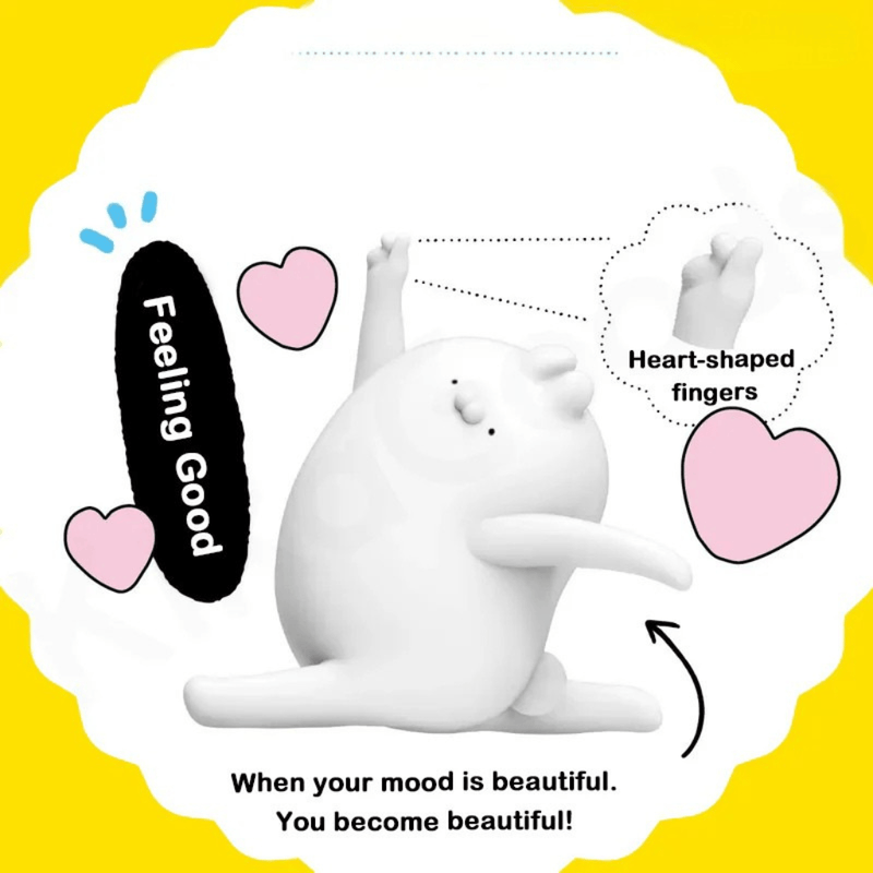 Ugly Rabbit’s Inner Drama Series blind box figure in Feeling Good pose with one arm raised and heart-shaped fingers