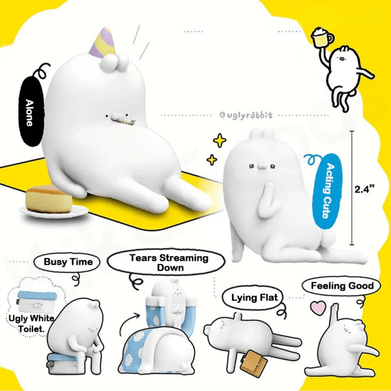 Ugly Rabbit’s Inner Drama Series size guide showing the different figure poses and measurements